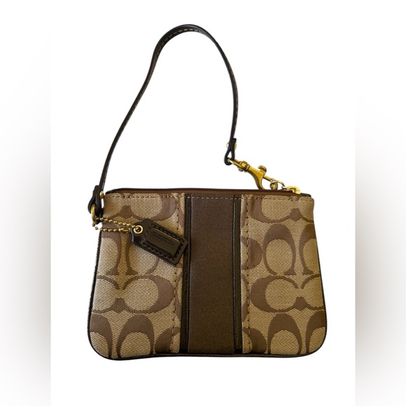 Coach Handbags - Coach Signature Small Wristlet Khaki  F49174 with mini hangtag.